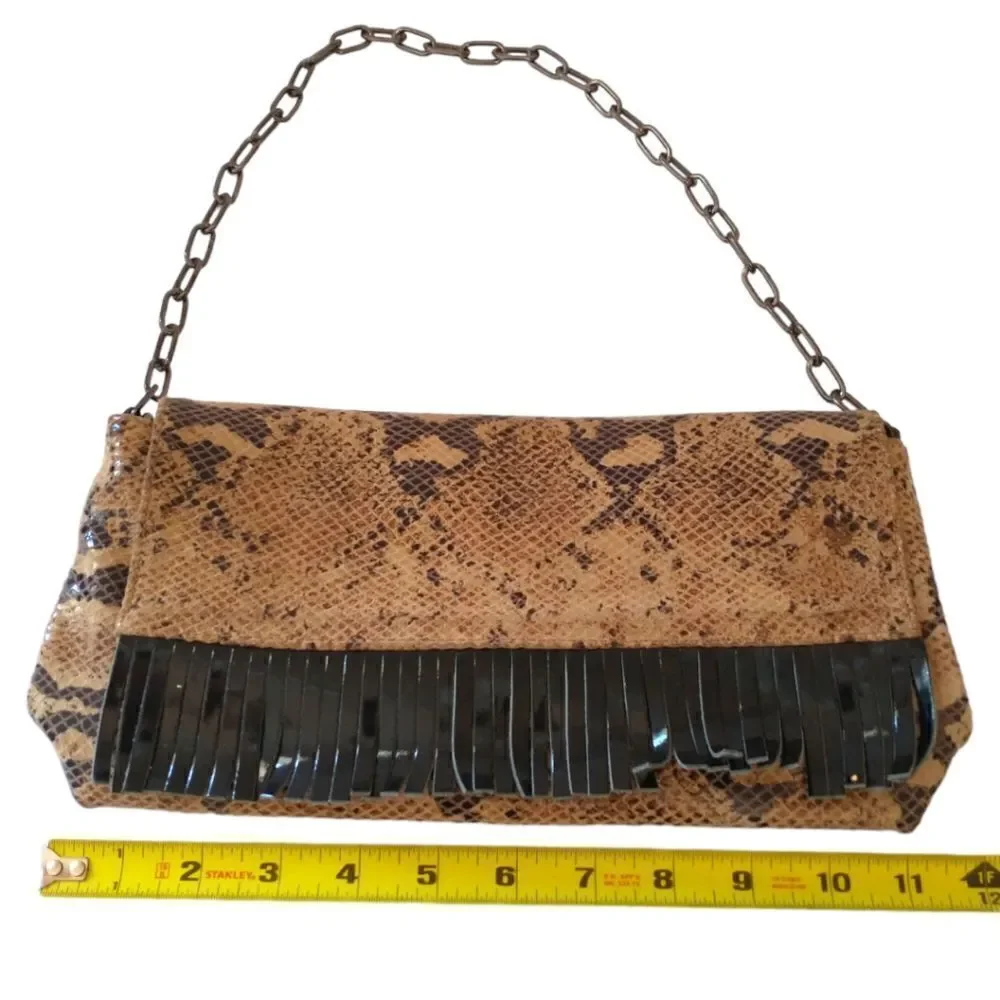 Y2K Animal Print Shoulder Bag Handbag Purse Italy Chain Fringe Leather Biker - Picture 4 of 16